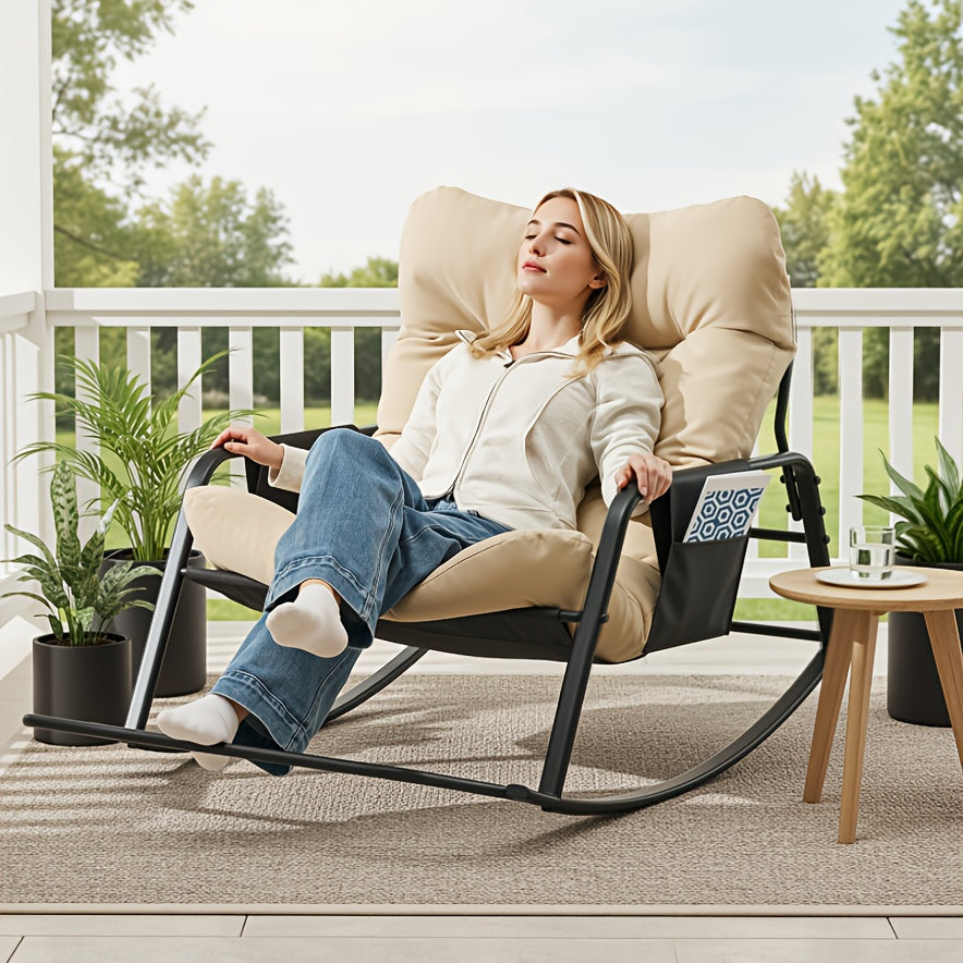 Oversized Papasan Chair, Outdoor Patio Rocking Chair, Lounge Egg Chair, Comfortable Reading Chair With Cushions, For Deck\u002Fgarden\u002Fpatio\u002Fcamping, Patio Furniture Outdoor