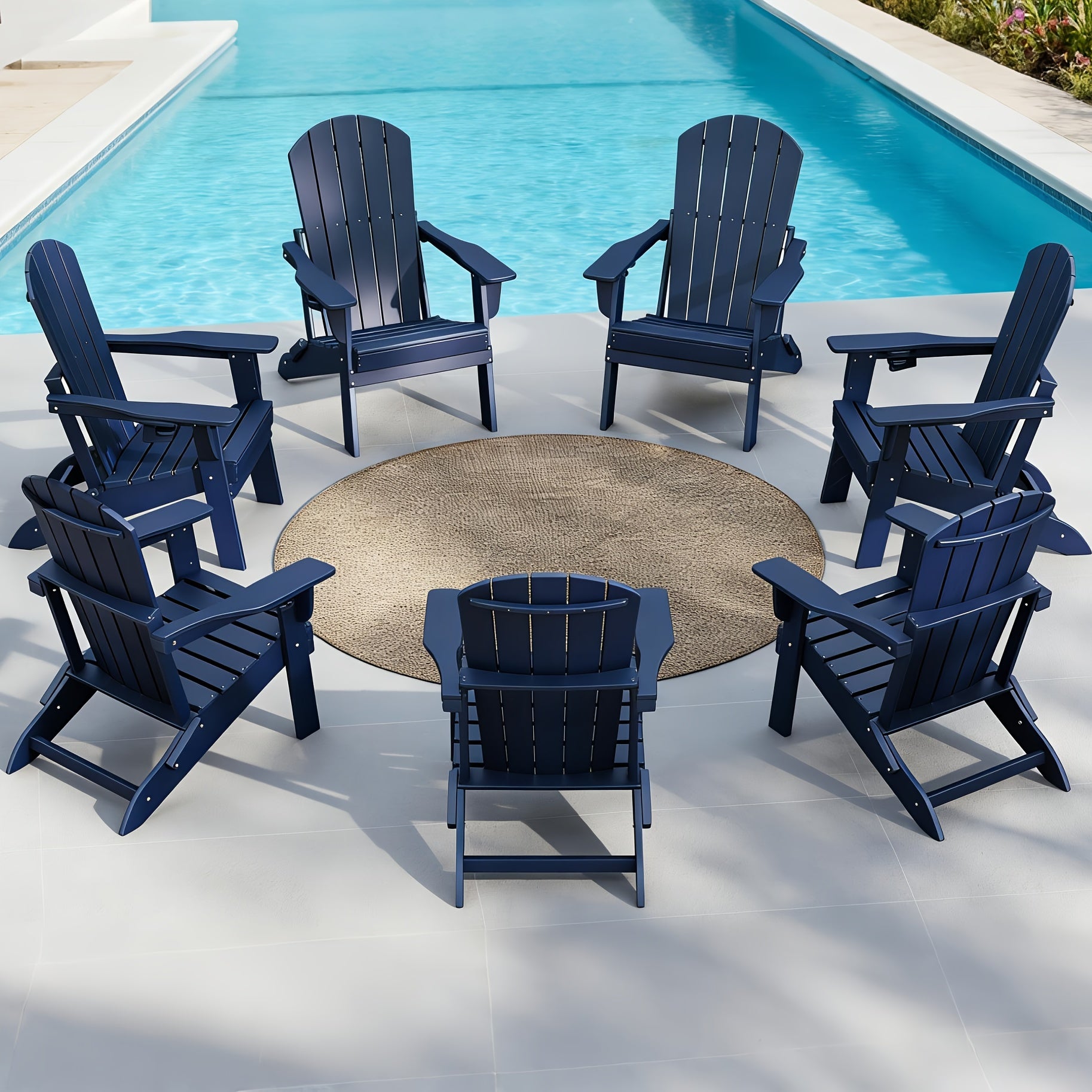 Folding Adirondack Chair 4 Pack, HDPE All-Weather Fire Pit Chairs, Plastic Adirondack Chairs with Cup Holder, Outdoor Lawn Chair for Patio Garden