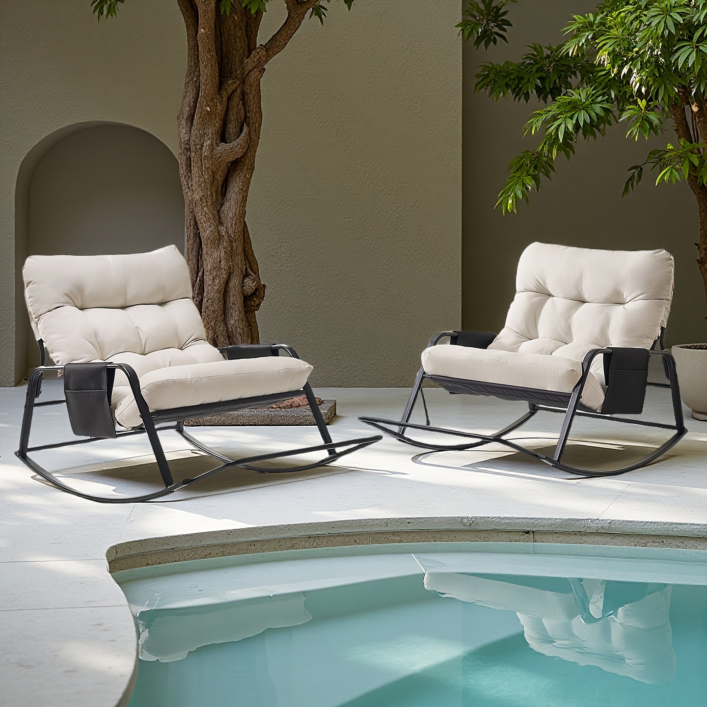 Oversized Papasan Chair, Outdoor Patio Rocking Chair, Lounge Egg Chair, Comfortable Reading Chair With Cushions, For Deck\u002Fgarden\u002Fpatio\u002Fcamping, Patio Furniture Outdoor