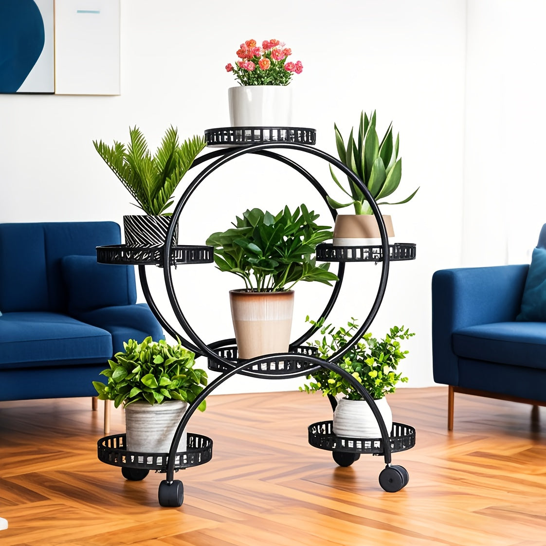 6 Potted Metal Plant Stand Garden Cart Wrought Iron Flower Pots Rack Holder Display Shelf with Wheels for Patio Porch Balcony Decoration Furniture for Home Free Shipping