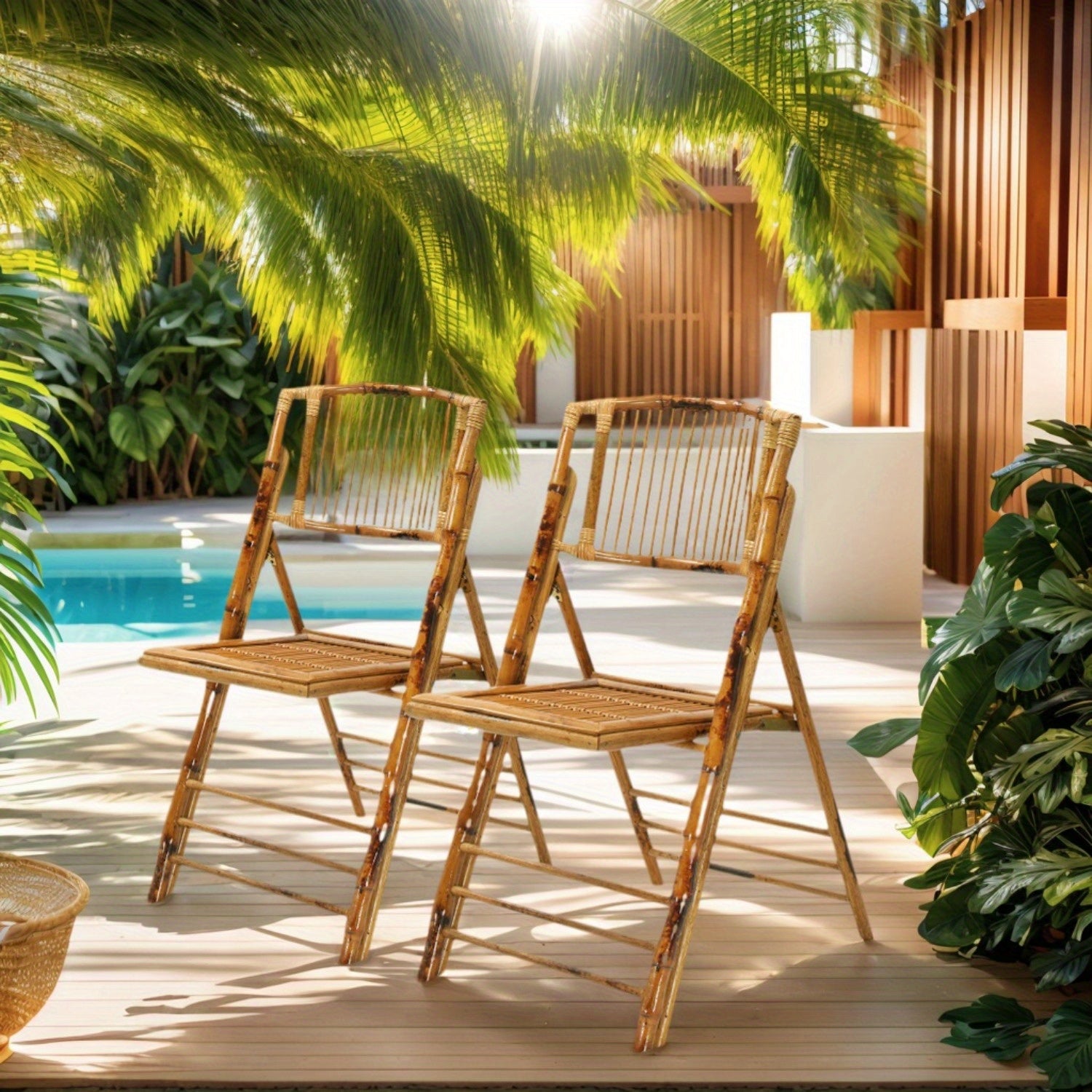 Bonnlo Bamboo Folding Chairs , Foldable Dining Wood Chairs , Comfortable Seat , for Outdoor Indoor Garden Patio Lawn Porch Wedding Party Event Banquet , 1\u002F 2\u002F 4 Pack , Small Wooden Folding Chairs