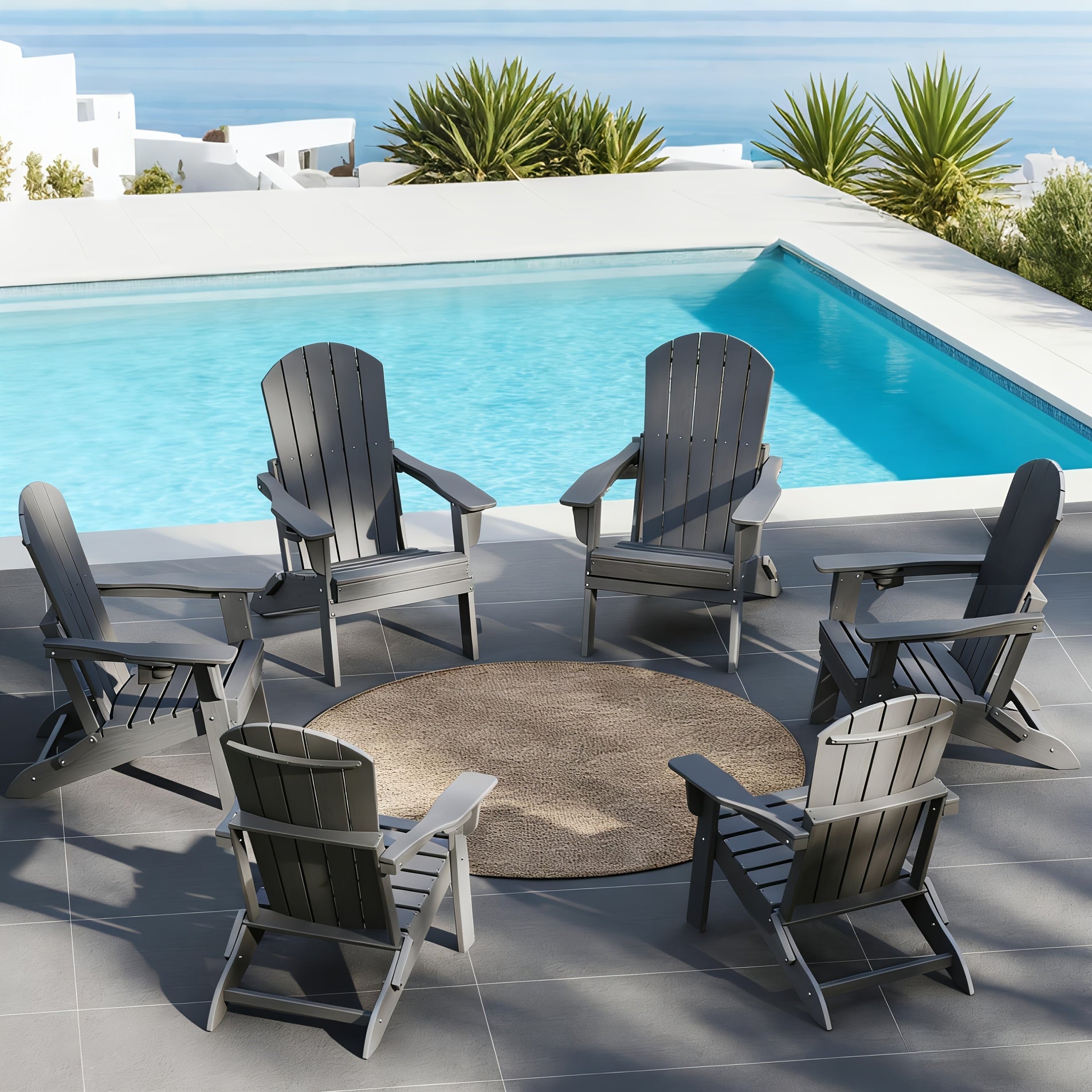 Folding Adirondack Chair 4 Pack, HDPE All-Weather Fire Pit Chairs, Plastic Adirondack Chairs with Cup Holder, Outdoor Lawn Chair for Patio Garden