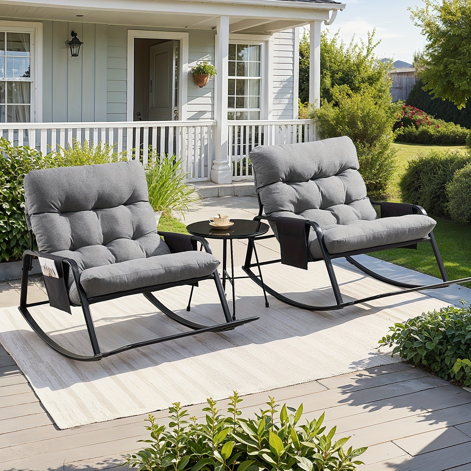 Oversized Papasan Chair, Outdoor Patio Rocking Chair, Lounge Egg Chair, Comfortable Reading Chair With Cushions, For Deck\u002Fgarden\u002Fpatio\u002Fcamping, Patio Furniture Outdoor