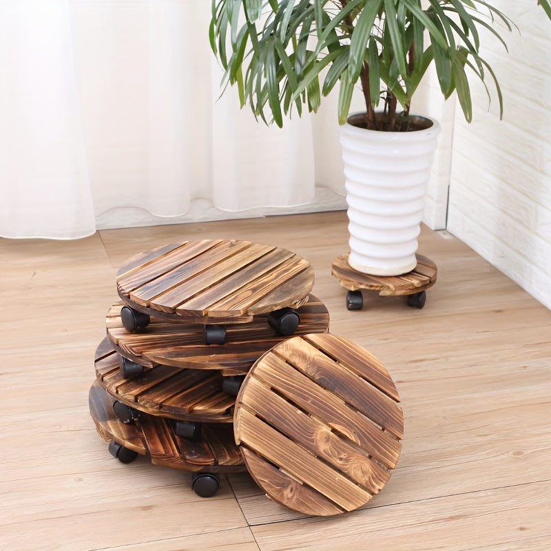 2pcs Wooden Plant Stand with Locking Wheels - Suitable for Indoor\u002FOutdoor Heavy-Duty Rolling Plant Stand, Perfect for Large Potted Plants