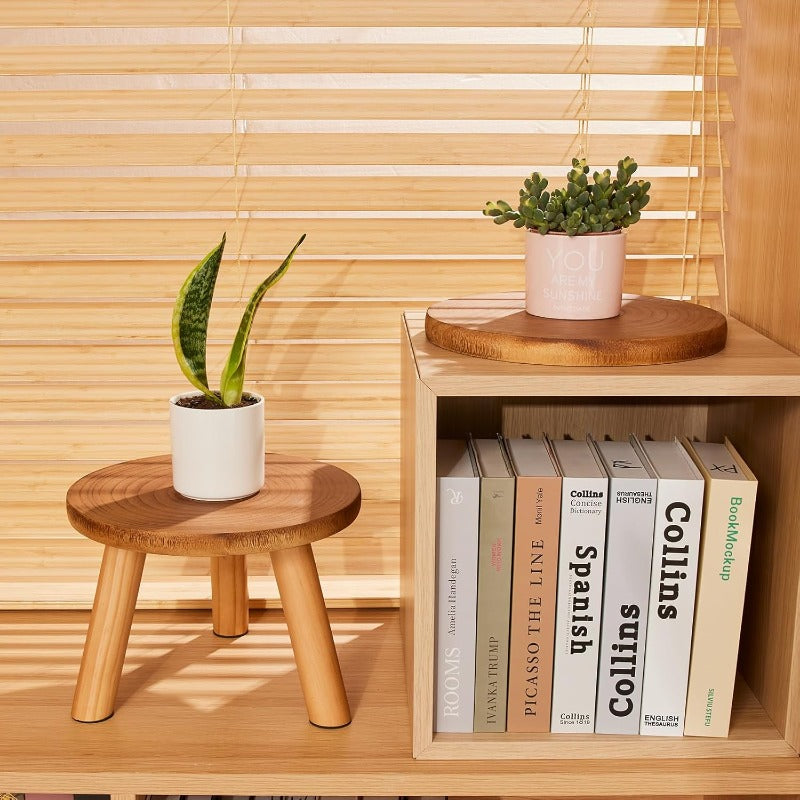 Yaga 2 Pack Large \u002FOutdoor Wood Plant Stand with Growth Ring Display - Heavy-Duty Paulownia Wood Rustic Mid-Century Modern Tree Stool for 11-12\